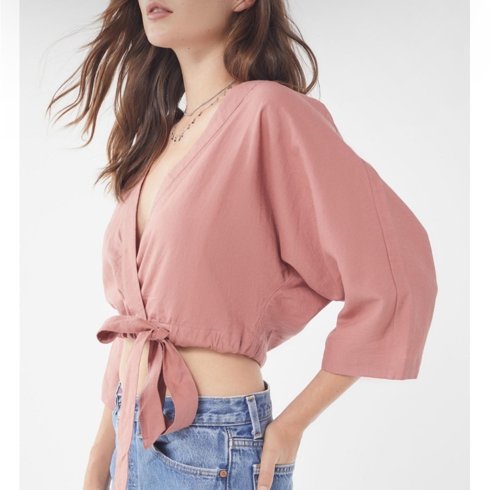 Urban Outfitters UO Kimmy Wrap Cropped Top Linen